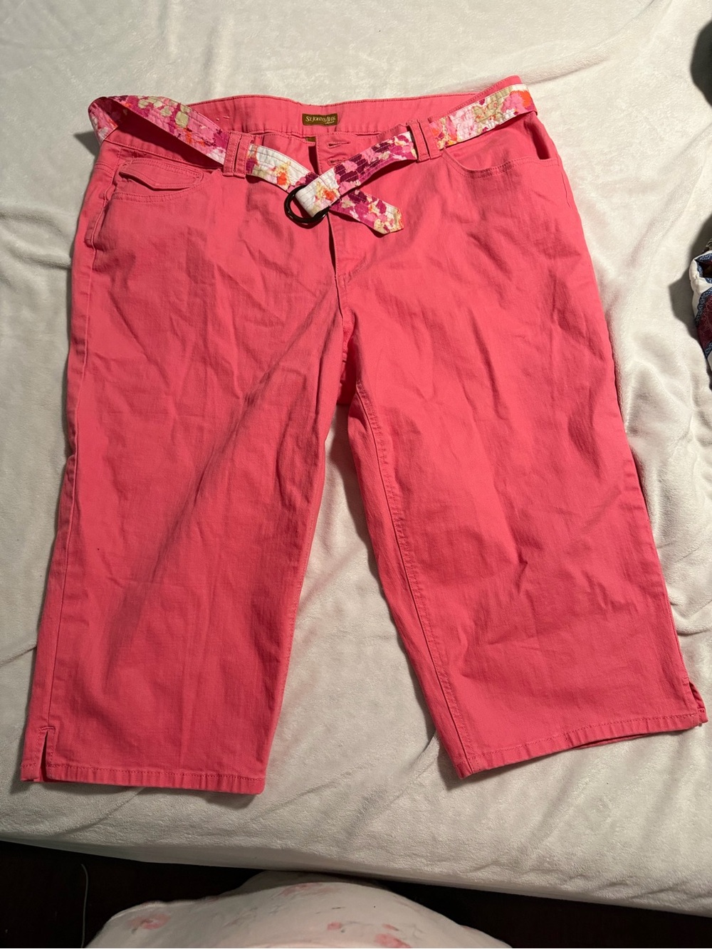 St. John's Bay Coral Pink Bermuda Shorts with Floral Belt